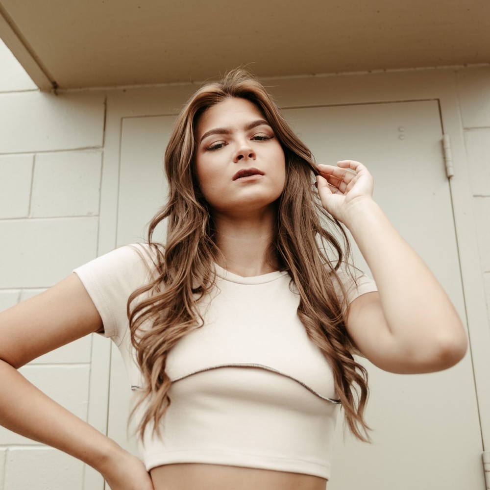 Victoria Exposed Seam Crop Tee - Picture 2 of 5